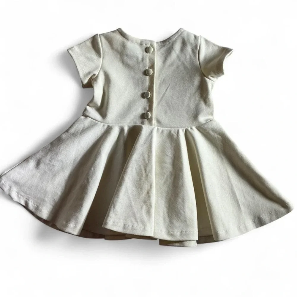 Ralph Lauren Baby Girls Cream Ribbed Cotton Blend Short Sleeve Dress 3M‎